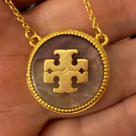 Tory Burch Jewelry - Final sale Tory Burch vintage gold purple semiprecious stone logo necklace